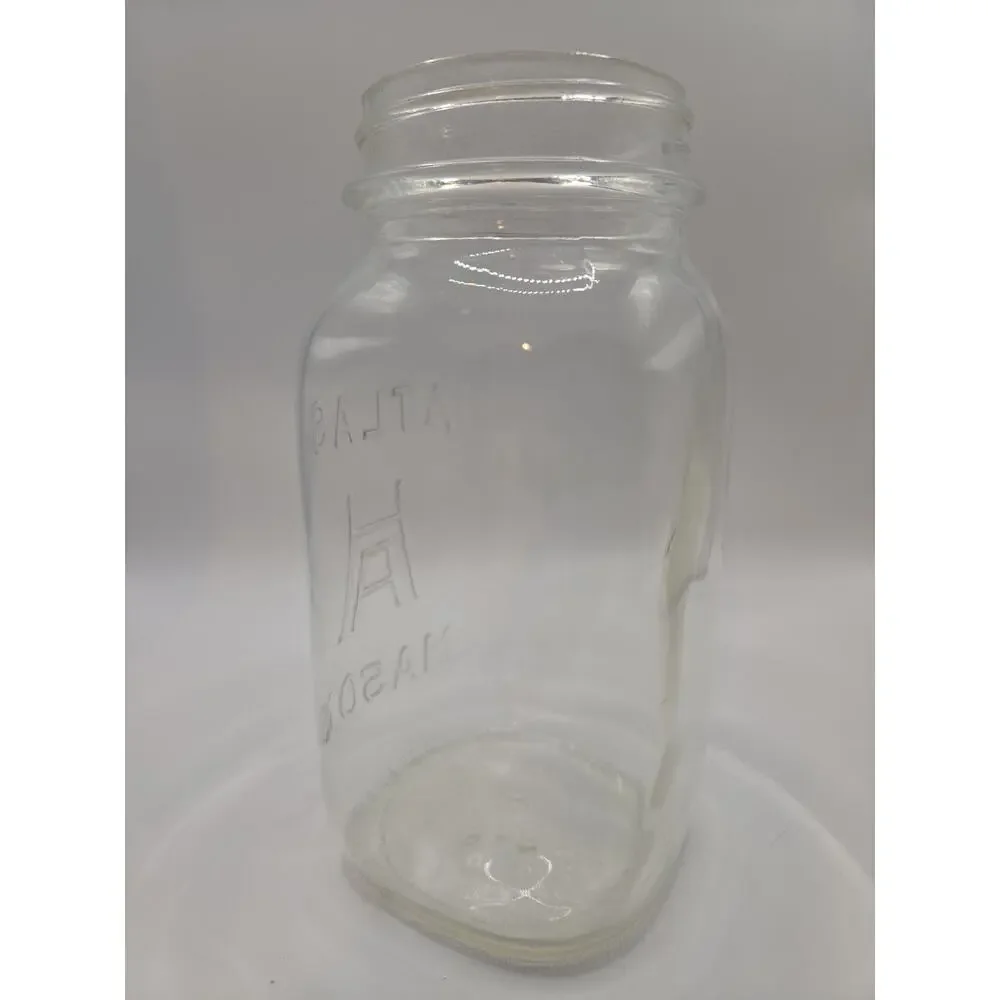 Vintage Atlas Mason Quart Size Mason Jar Clear Glass Great Used Condition. 7in